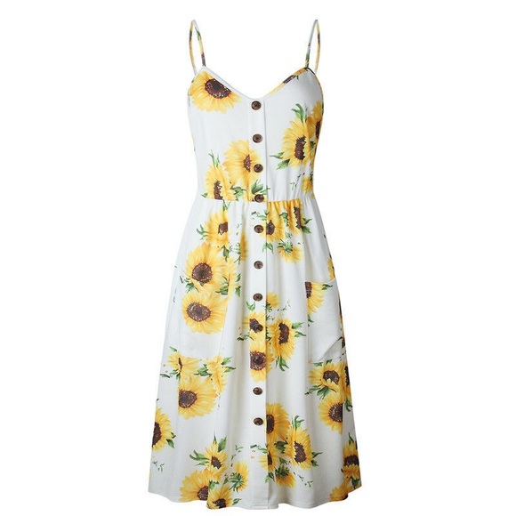 White dress with sunflower print DRC141 - Picture 3 of 5